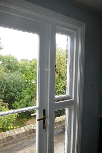 French Door with Casement Window as sidelight with traditional custom mouldings and period ironmongery